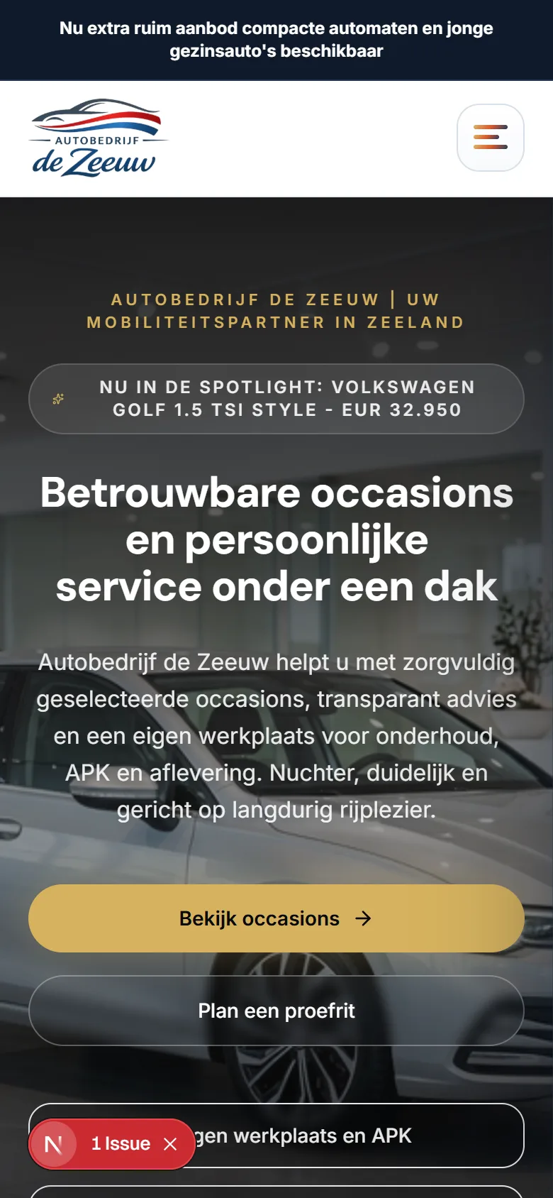 Mobiele weergave van dezelfde website