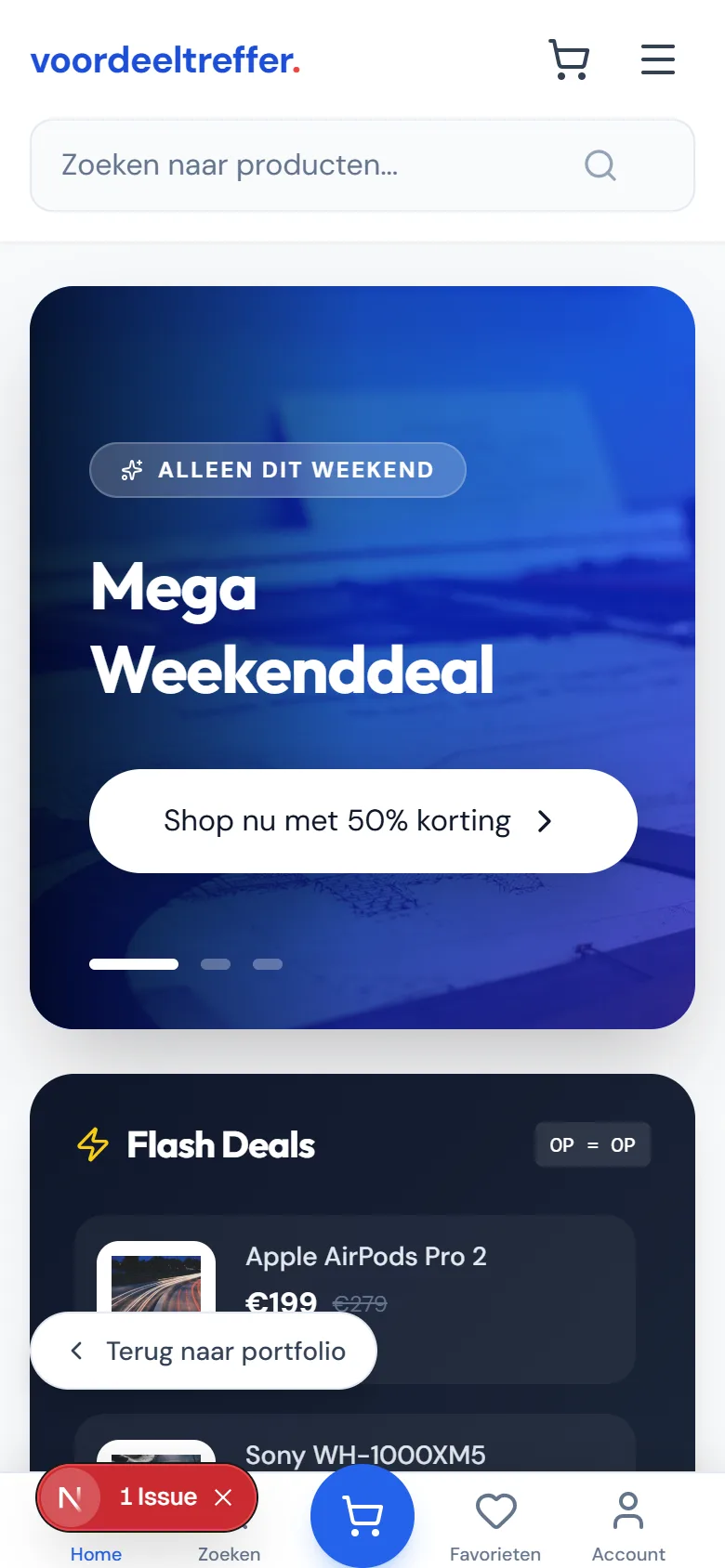 Mobiele weergave van dezelfde website